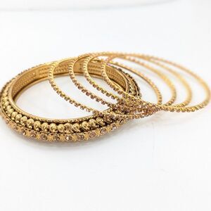 Gold Tone Rhinestone Bollywood Style Bangle Bracelet Bundle Small Girls Women